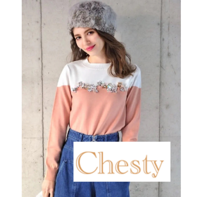 Chesty(チェスティ)のchesty ビジューバイカラー　ニット レディースのトップス(ニット/セーター)の商品写真