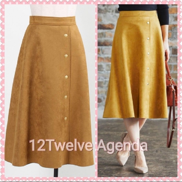 12Twelve Agenda(トゥエルブアジェンダ)の【美品】12Twelve Agenda♡フェイクスエードメタル釦フレアスカート レディースのスカート(ひざ丈スカート)の商品写真