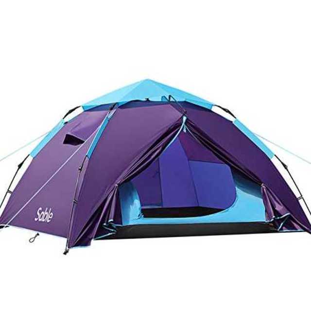 紫色Sable テント 数秒設営 ワンタッチ キャンプテント 3-4人 二重層
