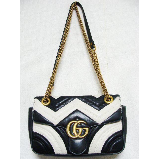 GUCCI - GUCCIグッチGGマーモントレザー皮革Wチェーンバイカラーショルダーバッグ鞄