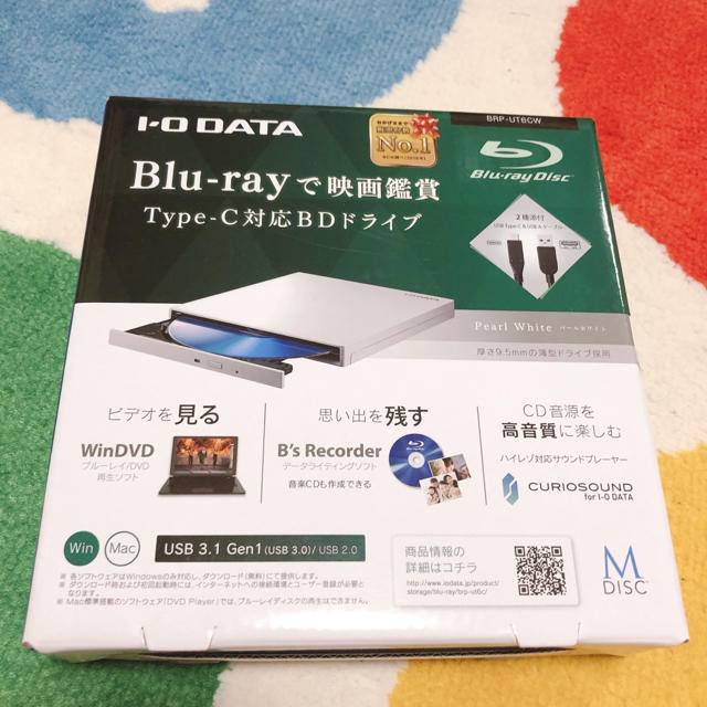 IODATA(アイオーデータ)の新品 IOデータ USB3.0対応 ポータブルブルーレイドライブ スマホ/家電/カメラのPC/タブレット(PC周辺機器)の商品写真