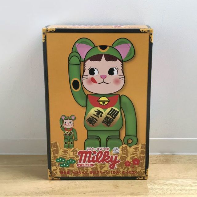 BE@RBRICK 招き猫 ペコちゃん 蛍光グリーン 100％＆400