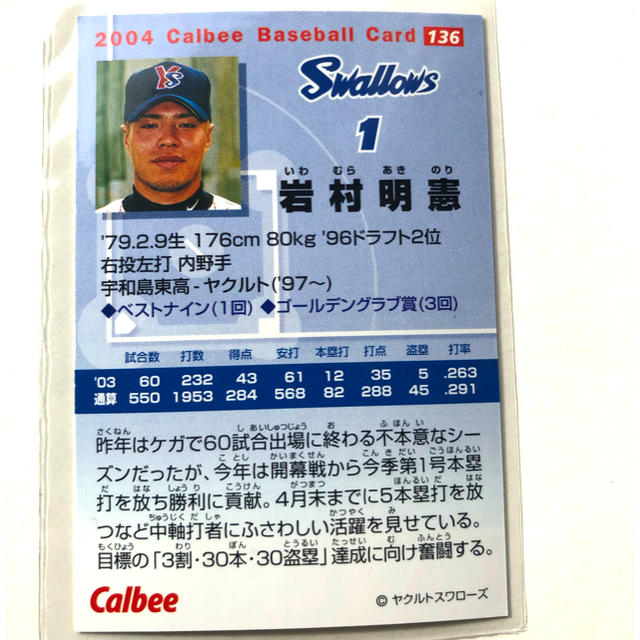 東京ヤクルトスワローズ(トウキョウヤクルトスワローズ)のヤクルト2004【カルビープロ野球チップス】岩村明憲◎135◎スワローズ エンタメ/ホビーのタレントグッズ(スポーツ選手)の商品写真