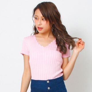 スキニーリップ(Skinny Lip)のリブギザギザVネック半袖☆ピンク(Tシャツ(半袖/袖なし))