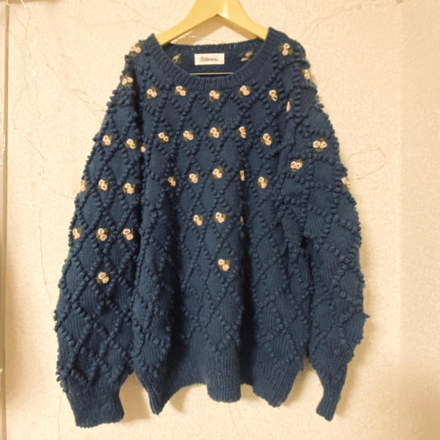 ヴィンテージニット セーター 手編み 花柄刺繍 80s