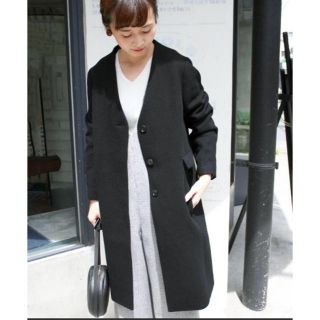 スローブイエナ(SLOBE IENA)の［美品］スローブイエナ Vネックノーカラーコート☆ブラックSサイズ(ノーカラージャケット)