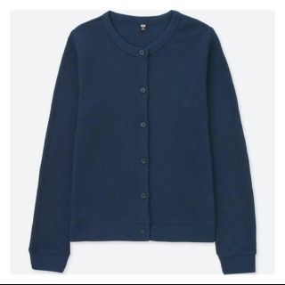 ユニクロ(UNIQLO)のUNIQLO ミニワッフルカーディガン　ネイビー　L(カーディガン)