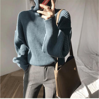 セーター　ニット　プルオーバー　ハイネック　綿　韓国　韓国ファッション(ニット/セーター)