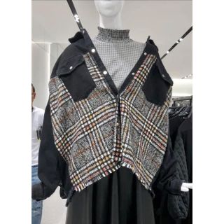 ザラ(ZARA)のZARA ツイード×ブラックデニムオーバージャケット(Gジャン/デニムジャケット)