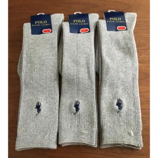 ポロラルフローレン(POLO RALPH LAUREN)の新品タグ付き　ラルフローレン ハイソックス3足セット22-24㎝（グレー）通学(靴下/タイツ)