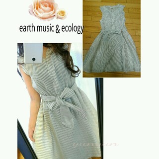 アースミュージックアンドエコロジー(earth music & ecology)のearth♡ストライプワンピース♡S(ひざ丈ワンピース)