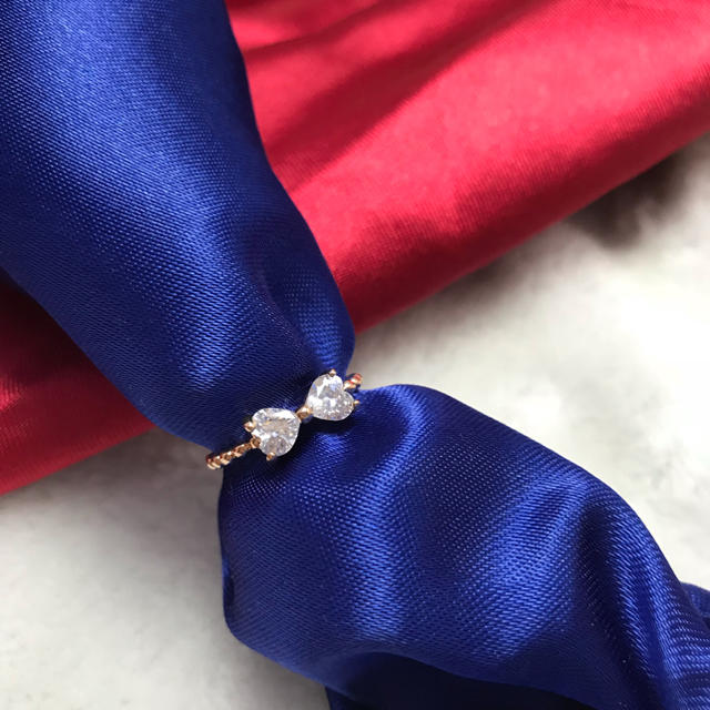 新品 ハートリボンのピンクゴールドCZダイヤ指輪 リング 14号 レディースのアクセサリー(リング(指輪))の商品写真