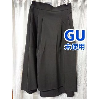 ジーユー(GU)の【未使用品】GU＊イレギュラーヘムタックフレアスカート＊ブラック(ひざ丈スカート)