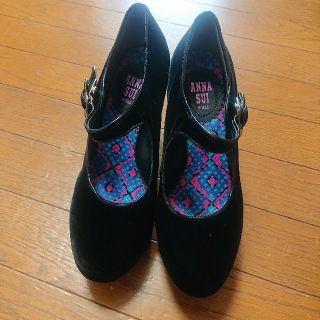 アナスイ(ANNA SUI)のANNA SUI ウェッジソール パンプス ブラック ベロア素材(ハイヒール/パンプス)