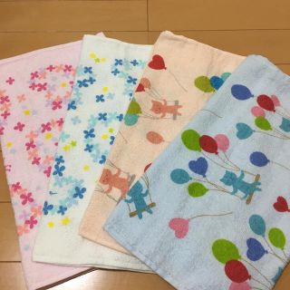 フェイスタオルセット　フェイスタオルまとめ売り　ねこ　花　新品・未使用品(タオル/バス用品)