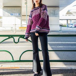 マウジー(moussy)のMOUSSY ケーブル ニット パープル(ニット/セーター)