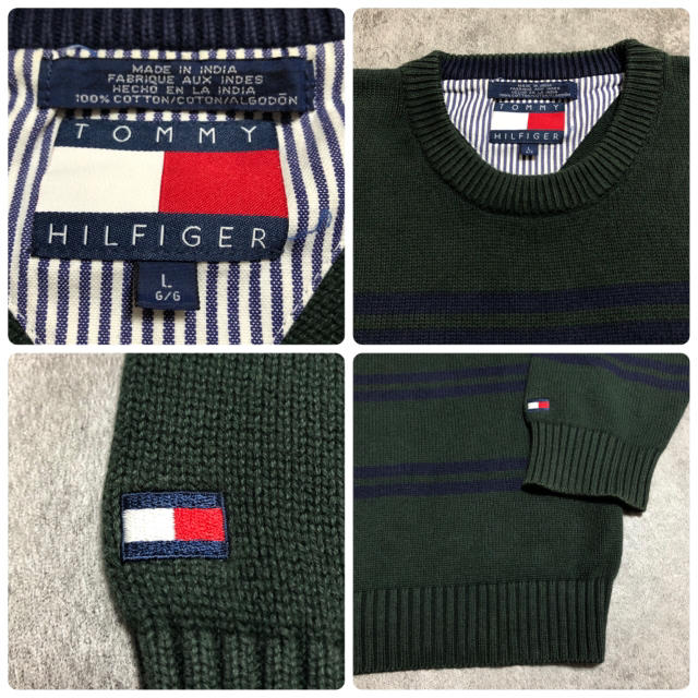 TOMMY HILFIGER(トミーヒルフィガー)の【きゅう様専用】トミーヒルフィガー☆袖フラッグ刺繍ダブルボーダーコットンニット メンズのトップス(ニット/セーター)の商品写真