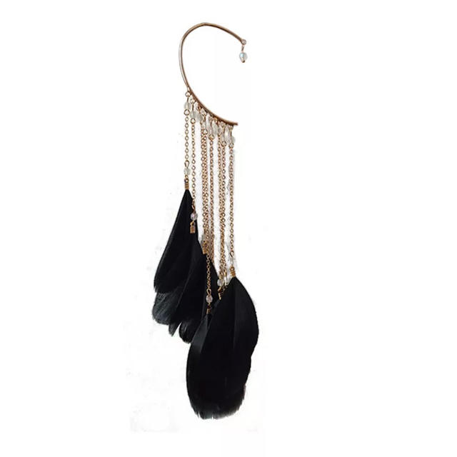 ZARA(ザラ)のlong tassels & feather イヤーカフ ブラック【1点のみ】 レディースのアクセサリー(イヤーカフ)の商品写真