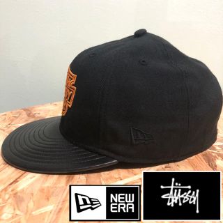 ステューシー(STUSSY)の大人気キャップ美品☆STUSSY&NEW ERA☆CAP黒レザーコンビニューエラ(キャップ)