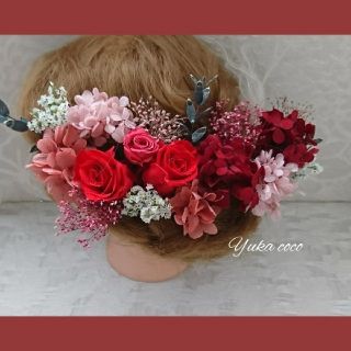 真っ赤なバラのドライフラワー ヘッドドレス 髪飾り❁︎成人式 結婚式 前撮り (ヘッドドレス/ドレス)