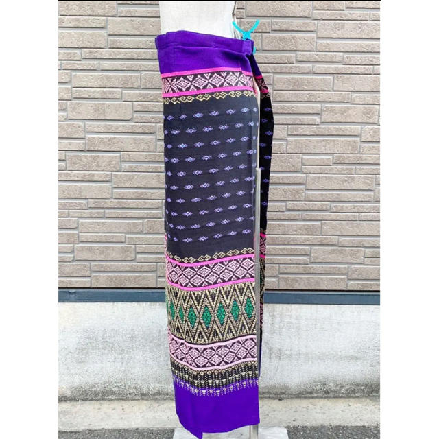 タイ　織り　サロン　紫　エスニック