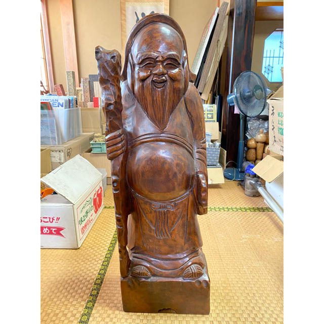 福禄寿 一枚木彫 七福神 置物 縁起物 高さ約90cm - 彫刻/オブジェ