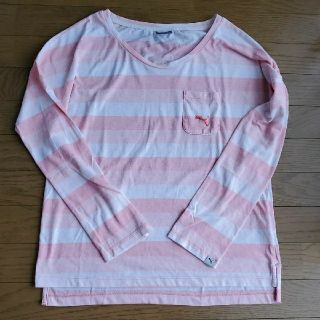 プーマ(PUMA)の専用【値下げ】プーマボーダー柄　ピンク長Tシャツカットソー(Tシャツ(長袖/七分))