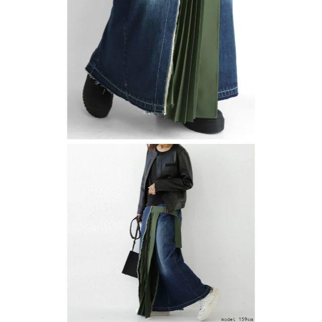 antiqua(アンティカ)のスカート デニム×プリーツでツクル、大人の甘辛ＭＩＸ　未使用 レディースのスカート(ロングスカート)の商品写真