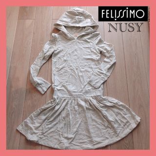 フェリシモ(FELISSIMO)の【美品】NUSY パーカ付き ワンピース チュニック フード付き スエット(ひざ丈ワンピース)