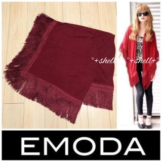 エモダ(EMODA)の美品 EMODA エモダ タッセル フリンジストール 大判 ショール ボルドー(マフラー/ショール)