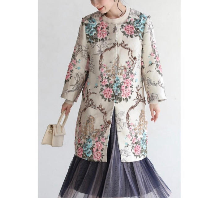 ロングコート定価21896円新品 french paveビジュー煌めくロココな世界の花コート