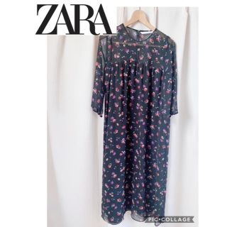 ザラ(ZARA)の新品★ZARA★花柄 シースルーロングワンピース★S★胸下切替(ロングワンピース/マキシワンピース)