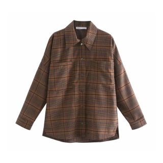 ザラ(ZARA)の🍁秋新作🍁2477◆brown オーバーサイズ チェック柄 シャツ (シャツ/ブラウス(長袖/七分))