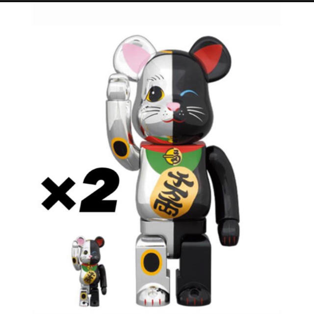 BE@RBRICK 招き猫 銀×黒 100％ & 400％×2