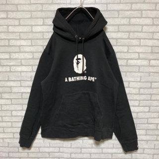 アベイシングエイプ(A BATHING APE)のA BATHING APE エイプ デカロゴ パーカー プルオーバー 黒 M(パーカー)