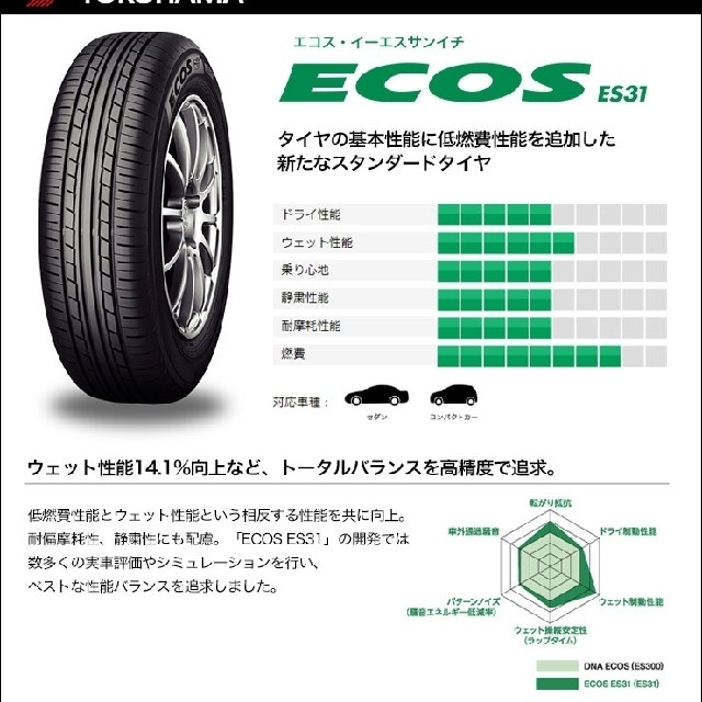 ☆新品4本セット☆　ヨコハマタイヤ　エコスES31　165/55R14