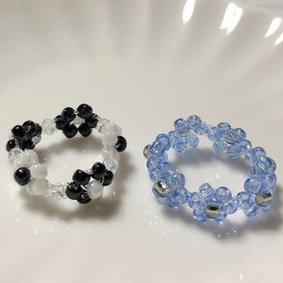 モノトーン　ブルー　ビーズリング　비즈반지　ハンドメイド(リング)