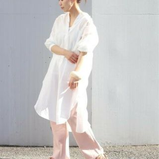 プラージュ(Plage)のPlage  long gather シャツ　ホワイト　ロングシャツ(シャツ/ブラウス(長袖/七分))