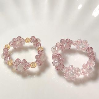 パープルセット　ビーズリング　비즈반지　ハンドメイド(リング)