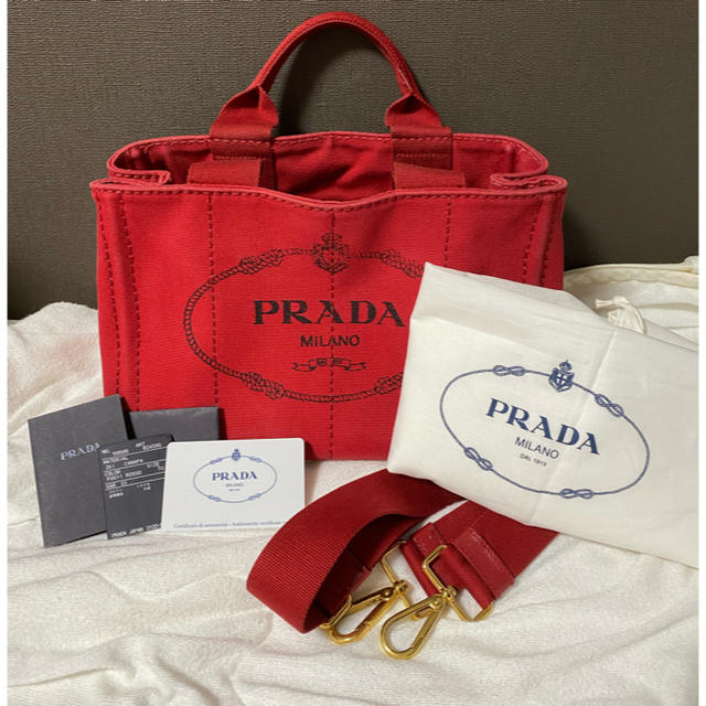 【楽ギフ_包装】 PRADA - PRADA プラダ カナパ　赤　ハンドバッグ　2way☆美品 CANAPA ハンドバッグ