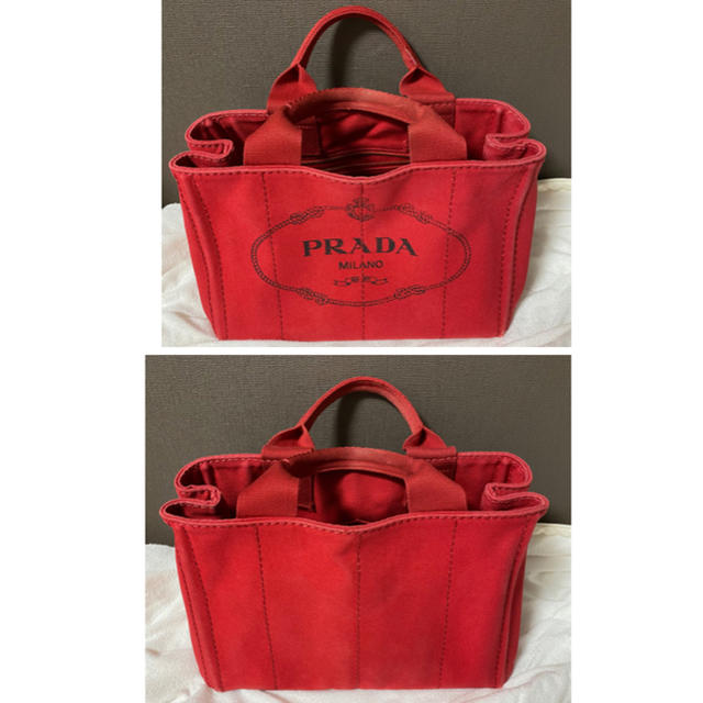 PRADA(プラダ)のPRADA プラダ CANAPA カナパ　赤　ハンドバッグ　2way☆美品 レディースのバッグ(ハンドバッグ)の商品写真