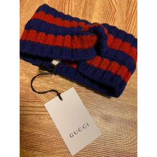 グッチ(Gucci)の期間限定●GUCCIグッチ紺赤紺ニットヘッドターバンL新品(ヘアバンド)