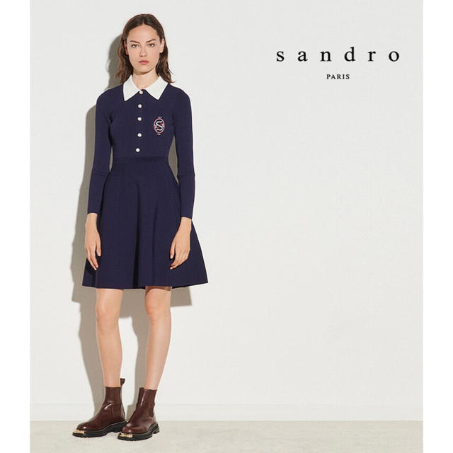 ❤️Sandro2020秋冬新作　新品　紺色ワンピース　綺麗上品 | フリマアプリ ラクマ