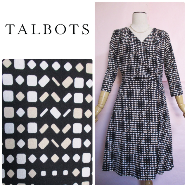 TALBOTS(タルボット)の【タルボット】カシュクール風ドレープワンピース☆総柄ストレッチ レディースのワンピース(ひざ丈ワンピース)の商品写真