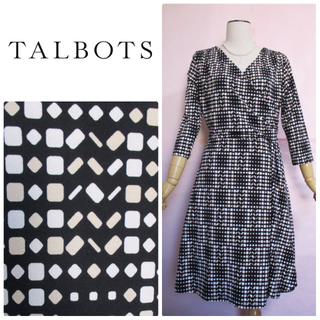 タルボット(TALBOTS)の【タルボット】カシュクール風ドレープワンピース☆総柄ストレッチ(ひざ丈ワンピース)