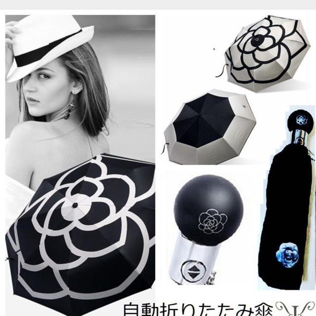 CHANEL(シャネル)のビッグカメリア柄折りたたみ傘♡日傘ワンタッチ晴雨兼用レディースCHANELタイプ レディースのファッション小物(傘)の商品写真