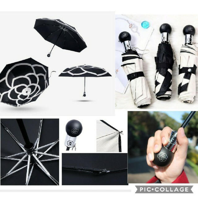 CHANEL - ビッグカメリア柄折りたたみ傘♡日傘ワンタッチ晴雨 CHANEL - ビッグカメリア柄折りたたみ傘♡日傘ワンタッチ晴雨