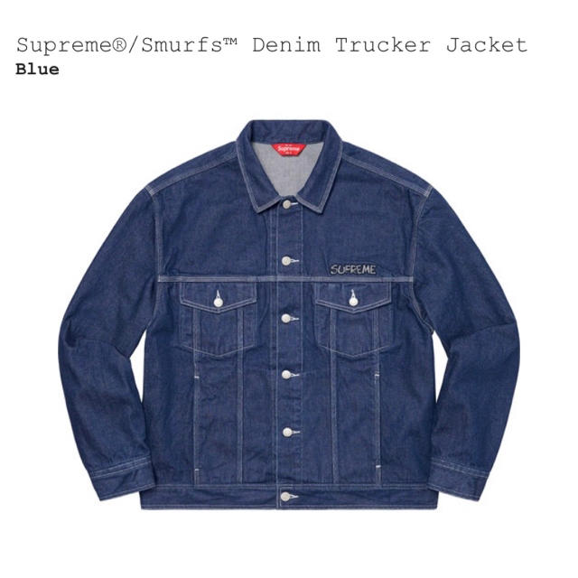 【L】Supreme Smurfs Denim Trucker Jacket 青