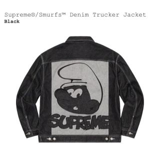 シュプリーム(Supreme)の【L】Supreme Smurfs Denim Trucker Jacket 黒(Gジャン/デニムジャケット)