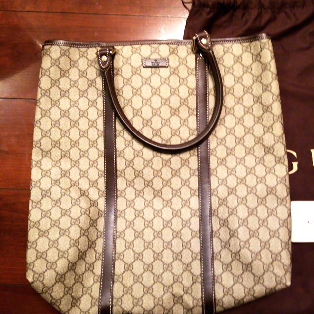 GUCCIトートバッグ GGキャンバス ベージュ 型押しカーフブラウン - www